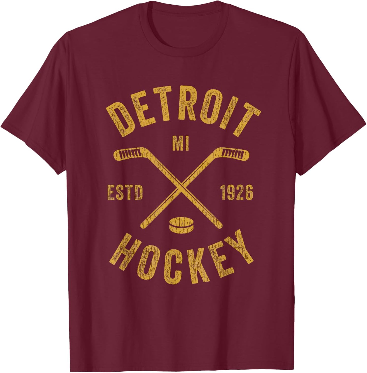 Vintage Detroit MI Ice Hockey Sticks Detroit Hockey T-Shirt - T-Shirt | Maroon