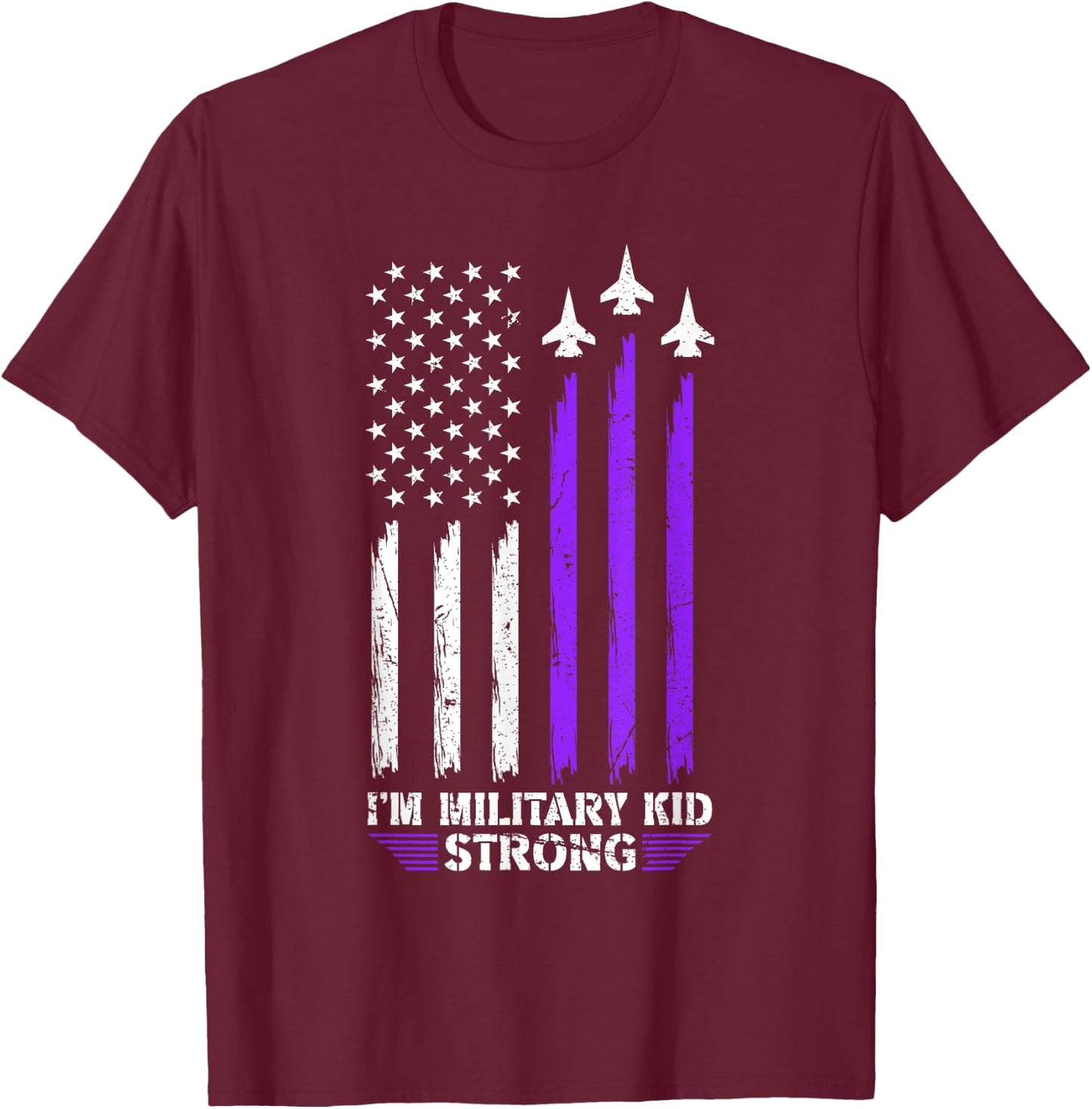 Military Kid Strong Military Child Army US Flag Air Force T-Shirt - T-Shirt | Maroon