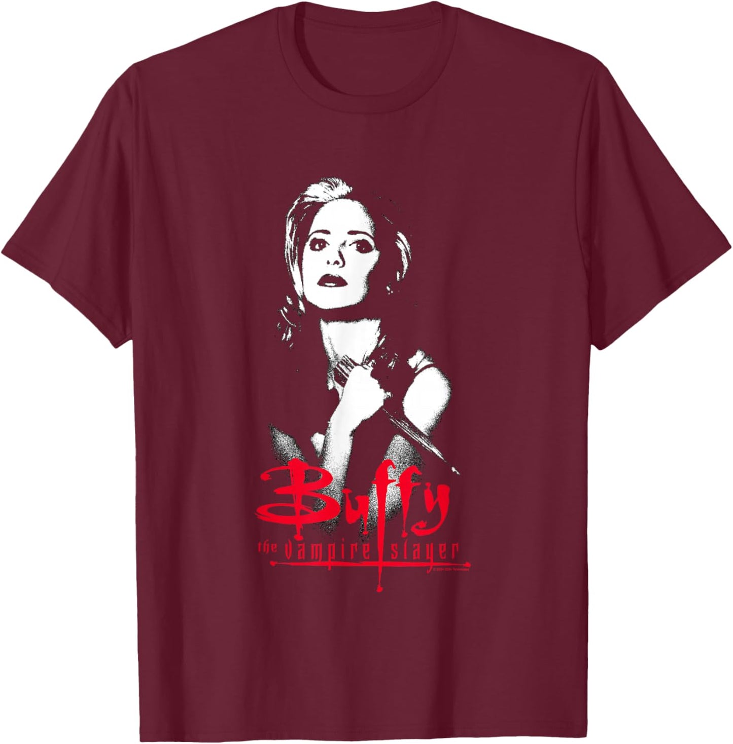 Buffy The Vampire Slayer Buffy Summers Shadowed Portrait T-Shirt - T-Shirt | Maroon