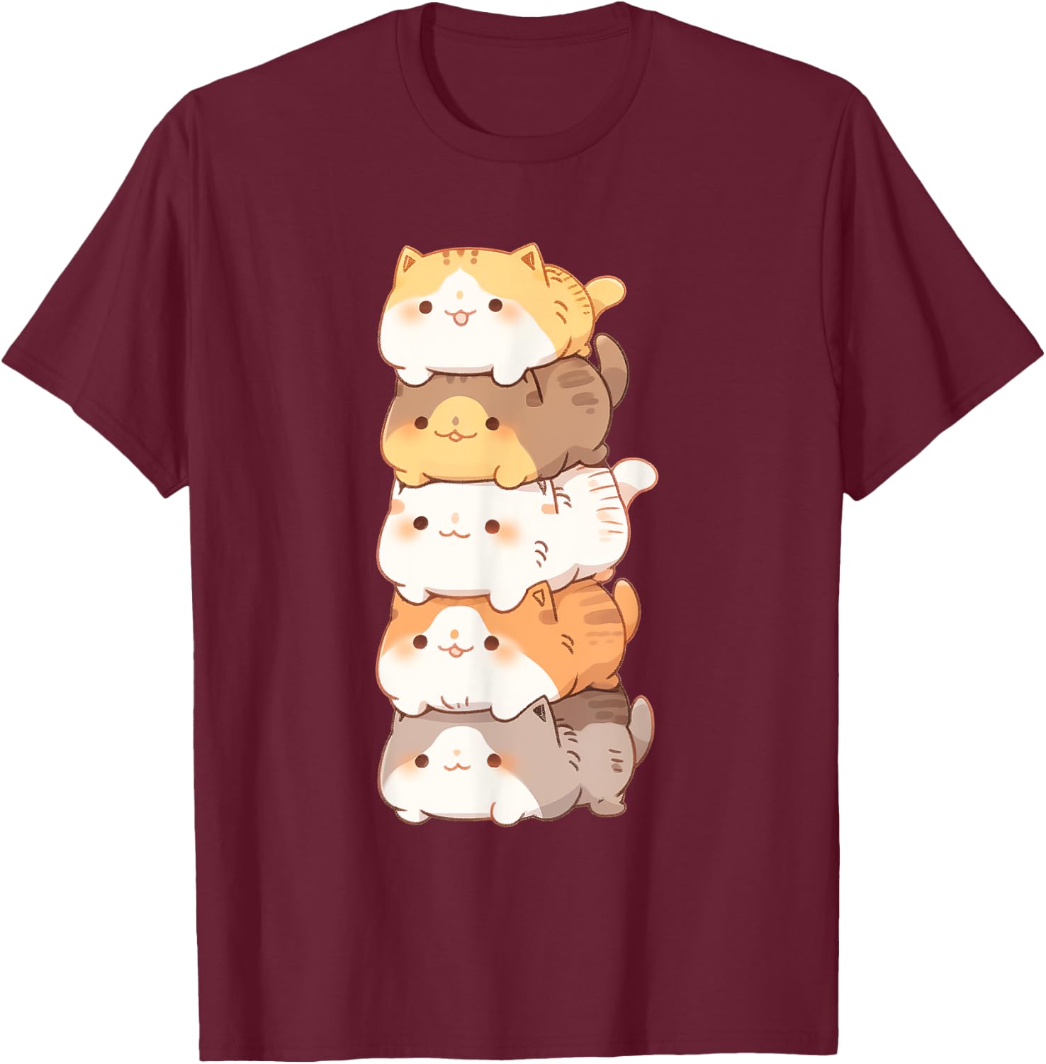 Adorable Stack of Cats for Cat Lovers Women Kids T-Shirt - T-Shirt | Maroon