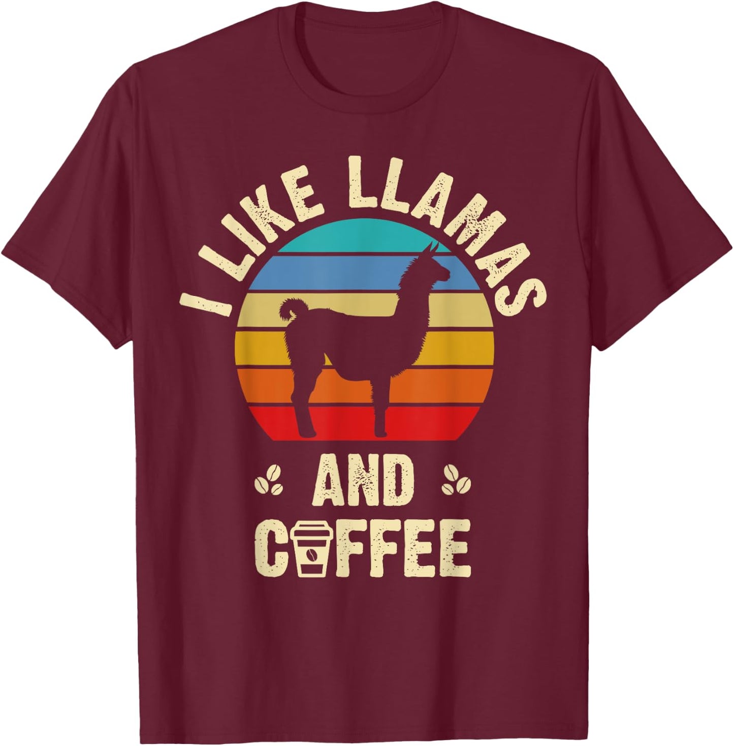 I like Llamas & Coffee Funny vintage llama theme lover T-Shirt - T-Shirt | Maroon
