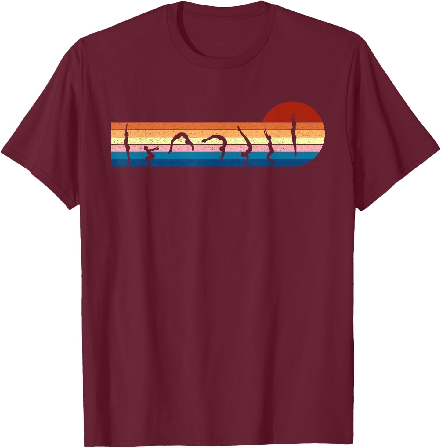 Gymnastics Vintage Retro Sunset Silhouette, Cool Gymnast T-Shirt - T-Shirt | Maroon