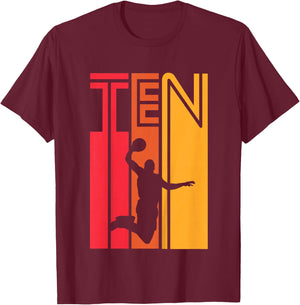 10th Birthday Basketball Lover Gift 10 Years Old Retro T-Shirt - T-Shirt | Maroon