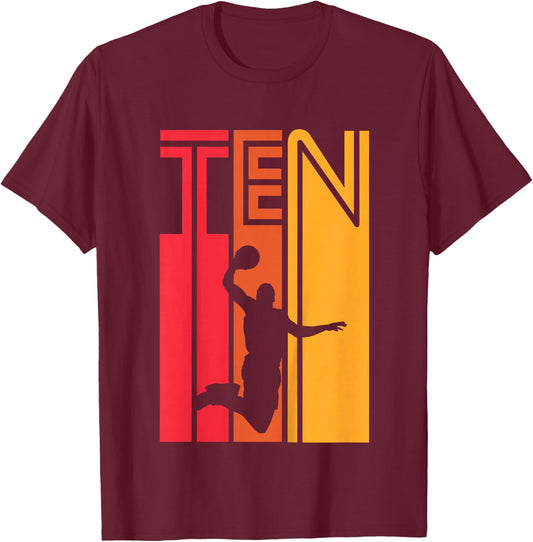 10th Birthday Basketball Lover Gift 10 Years Old Retro T-Shirt - T-Shirt | Maroon