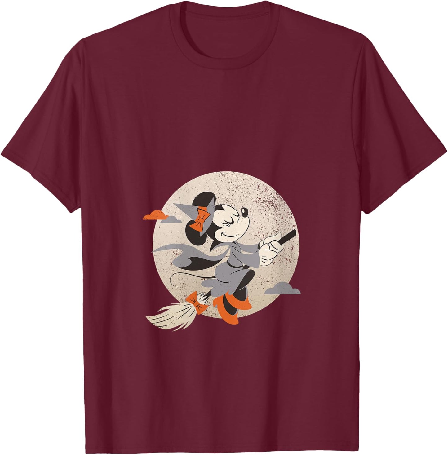 Disney Minnie Mouse Flying Witch Costume Halloween V-Neck T-Shirt - T-Shirt | Maroon