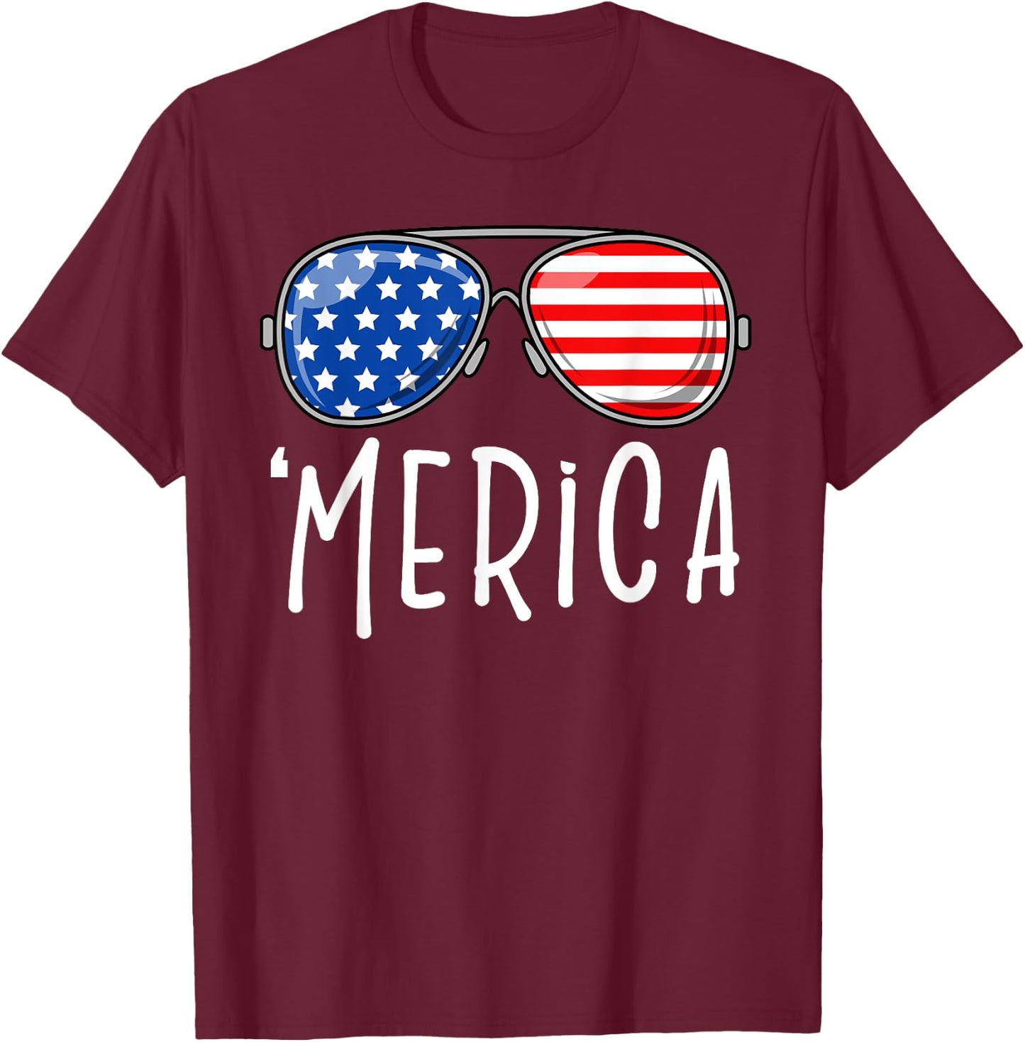 Merica Sunglasses | USA Flag 4th Of July Costume Women Kids Men T-Shirt - T-Shirt | Maroon