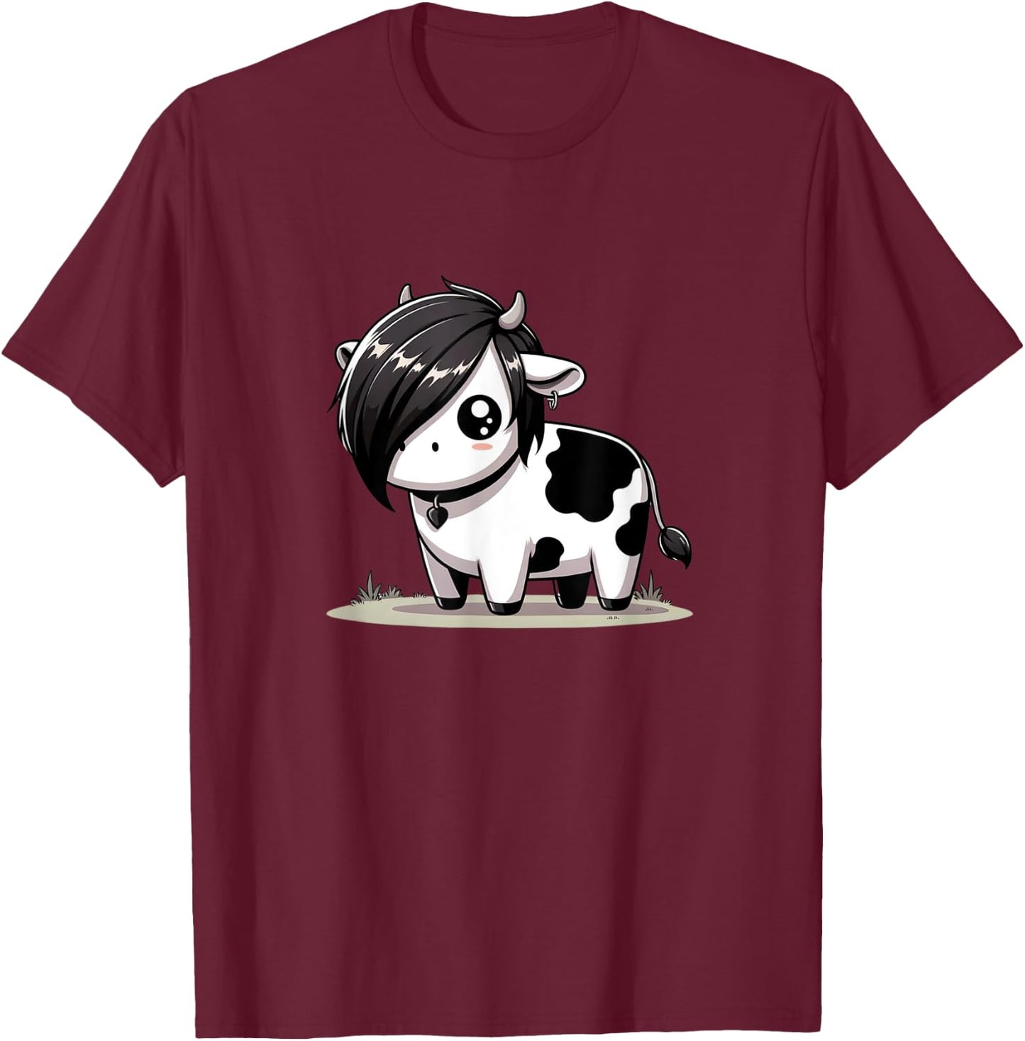 Kawaii Anime Emo Cow Kids T-Shirt - T-Shirt | Maroon