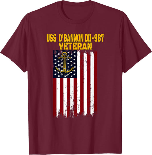 USS O'Bannon DD-987 Warship Veterans Day Father's Day Dad T-Shirt - T-Shirt | Maroon