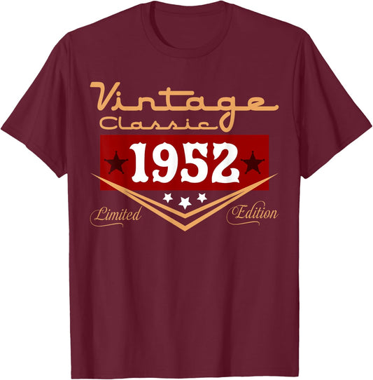 Vintage 74th Birthday Decorations Vintage 1952 74 Years Old T-Shirt - T-Shirt | Maroon
