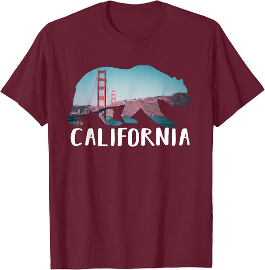Golden Gate Bridge California Pride Vacation Tourist Gift T-Shirt - T-Shirt | Maroon