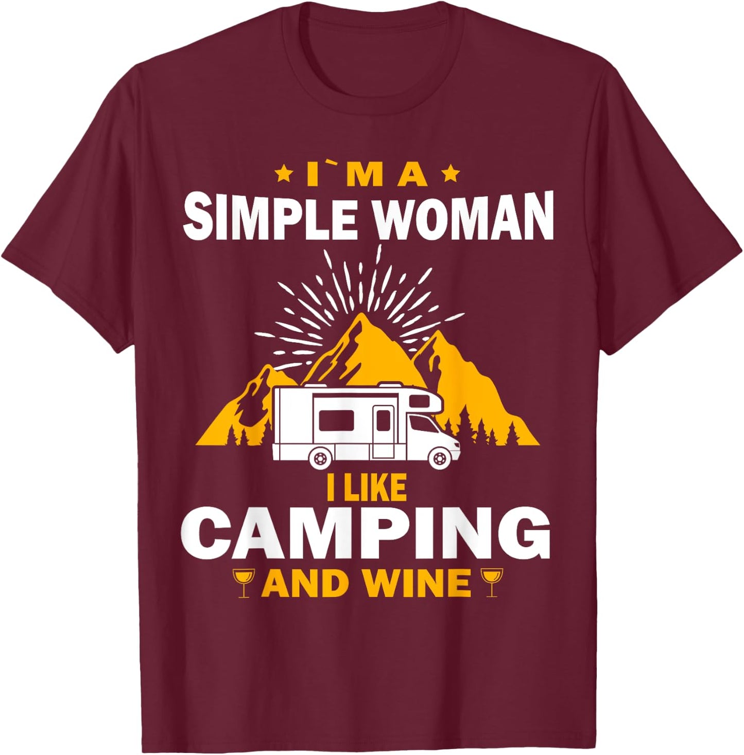 camping drinking vacation motorhome Camping and wine T-Shirt - T-Shirt | Maroon