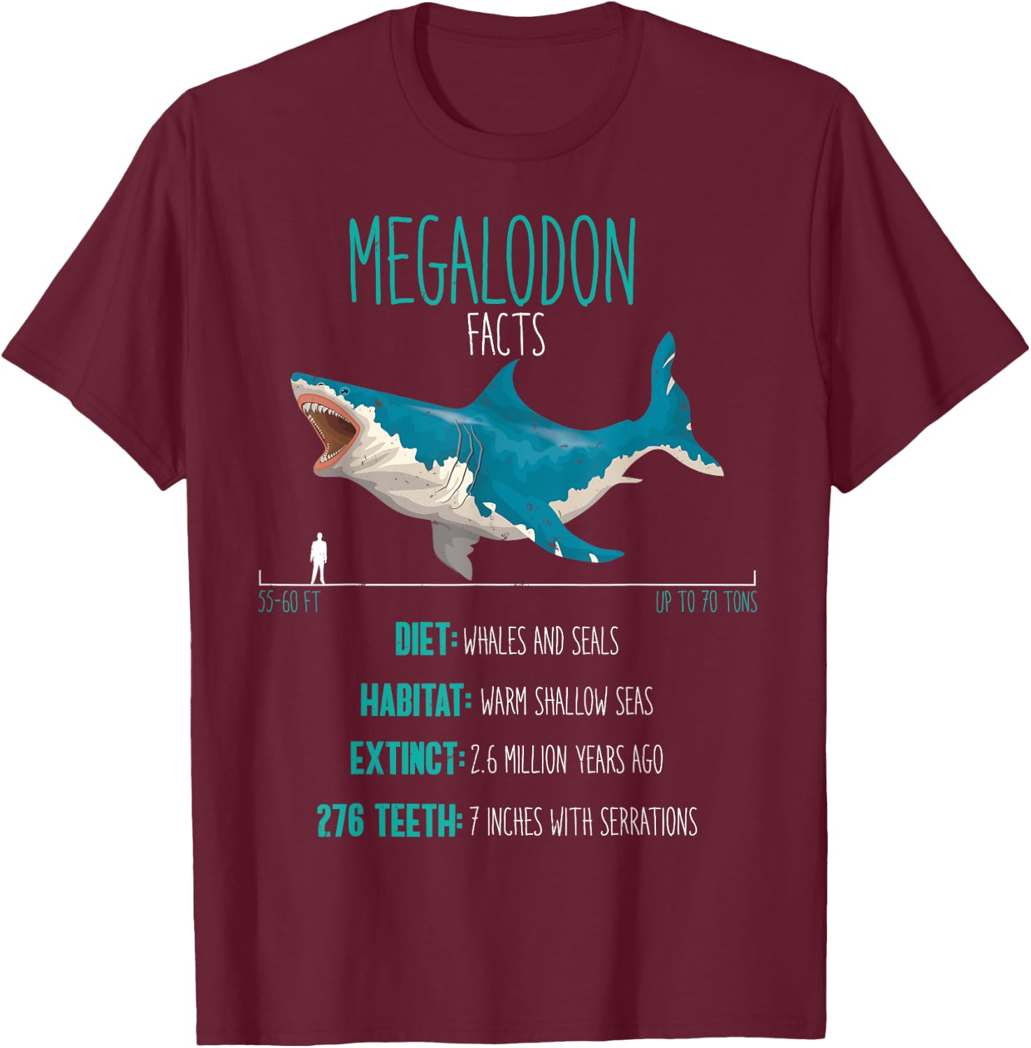 Megalodon Shirt - Shark Facts Lover T-Shirt - T-Shirt | Maroon
