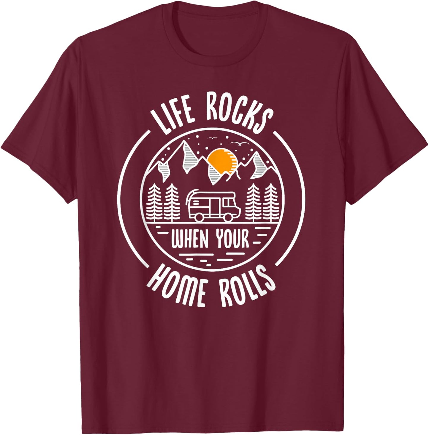 Motorhome Vintage Retro Shirt Life Rocks Saying Camping T-Shirt - T-Shirt | Maroon