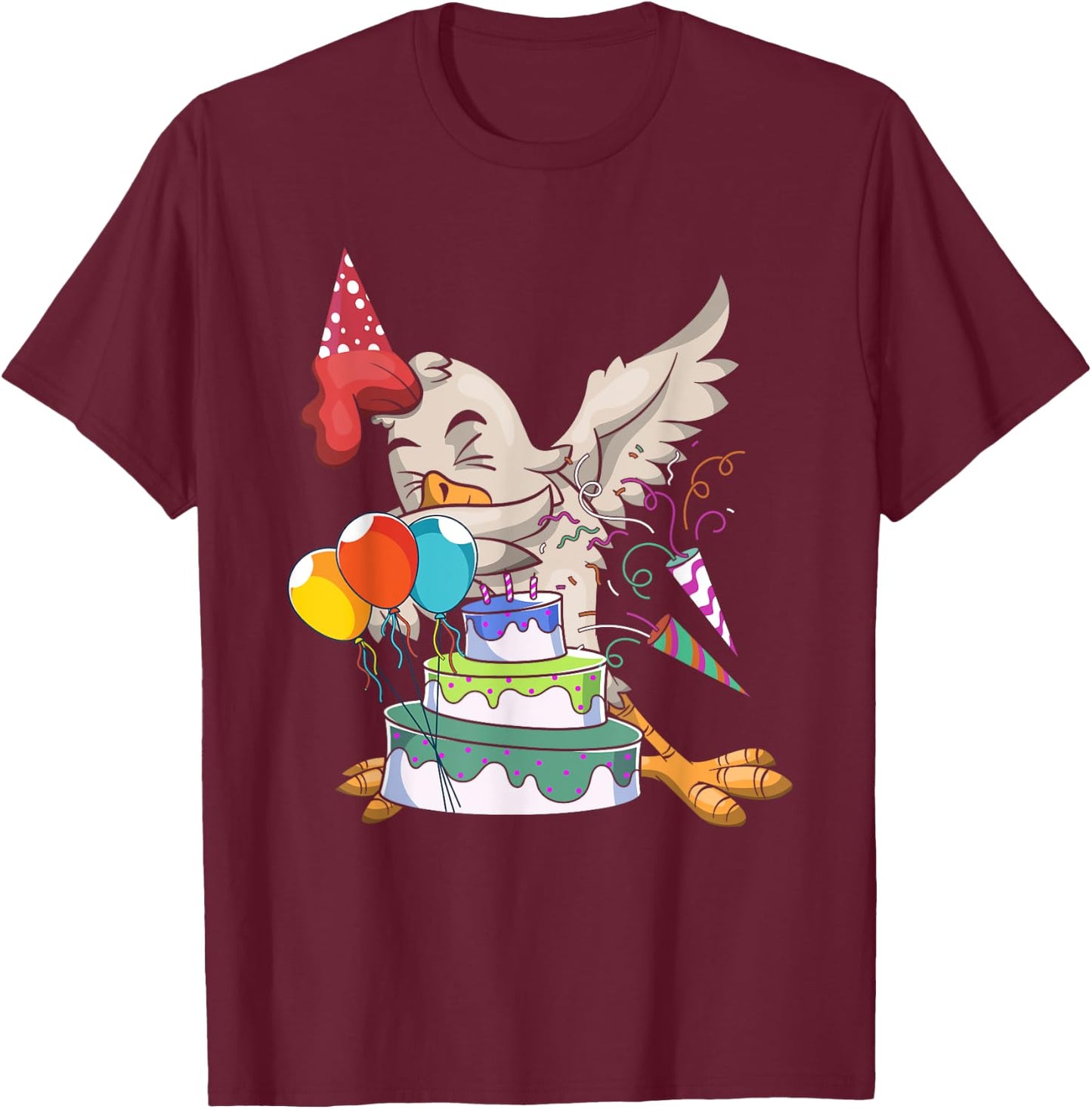Dabbing Chicken Celebration Farm Animal Bird Kids Birthday T-Shirt - T-Shirt | Maroon