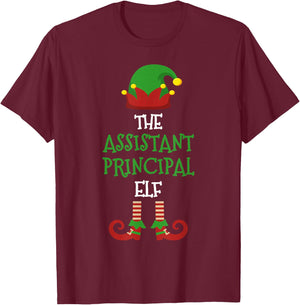 Assistant Principal Elf Matching Pajamas Christmas Teacher T-Shirt - T-Shirt | Maroon