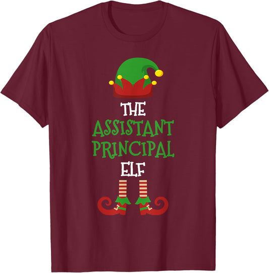 Assistant Principal Elf Matching Pajamas Christmas Teacher T-Shirt - T-Shirt | Maroon