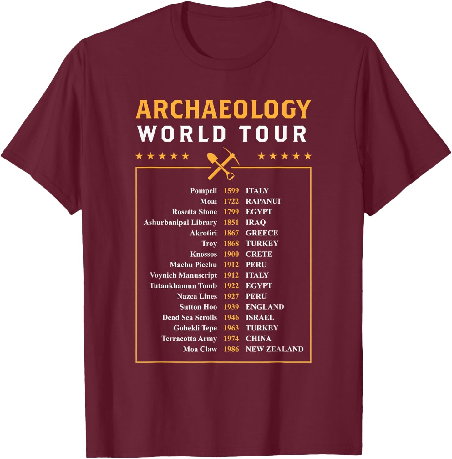Archaeology World Tour Archaeologist Gift T-Shirt - T-Shirt | Maroon