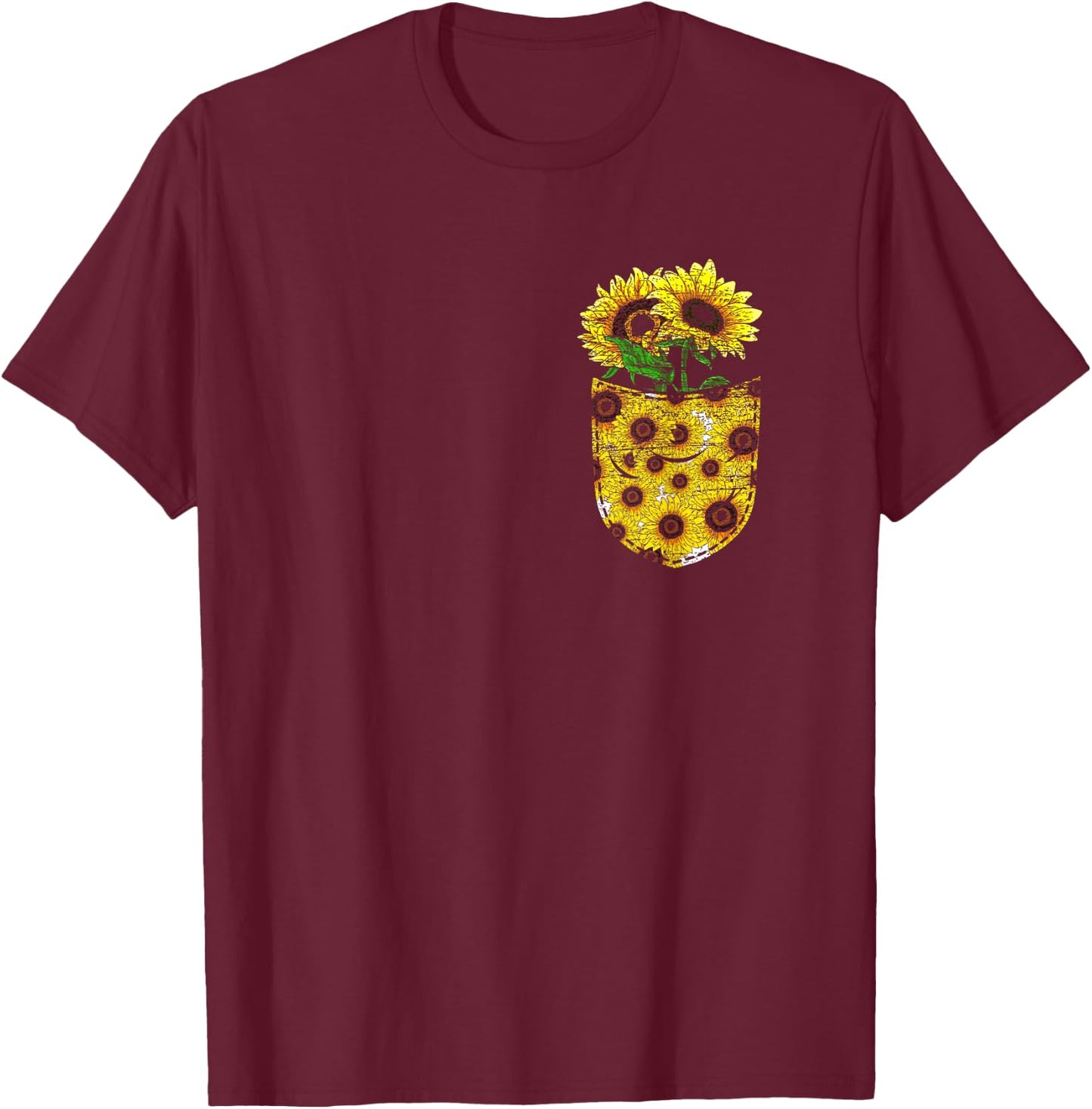 Blossom Yellow Flower Florist Floral Cute Pocket Sunflower T-Shirt - T-Shirt | Maroon