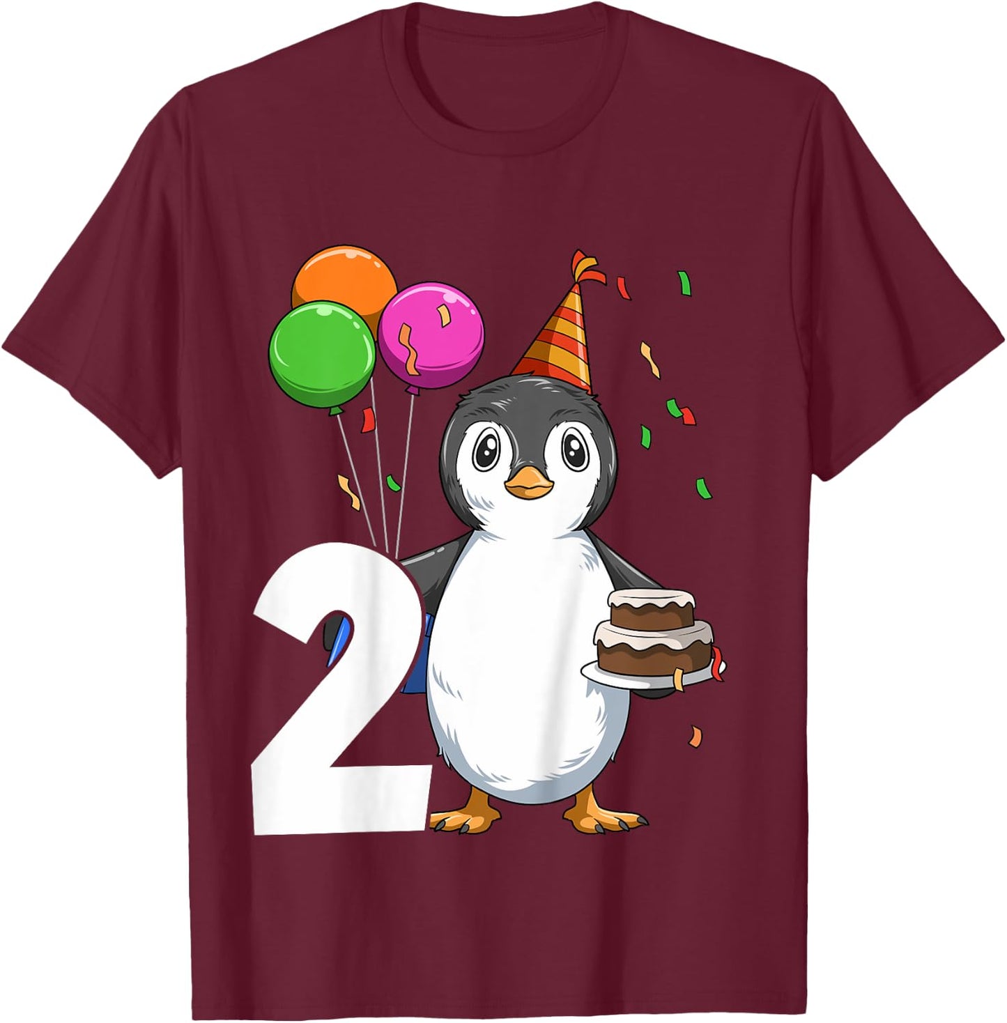 Penguin Birthday 2 Penguin 2nd Birthday Outfit Penguin Party T-Shirt - T-Shirt | Maroon