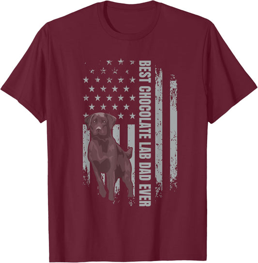Chocolate Lab Dad American Flag Brown Labrador Retriever T-Shirt - T-Shirt | Maroon