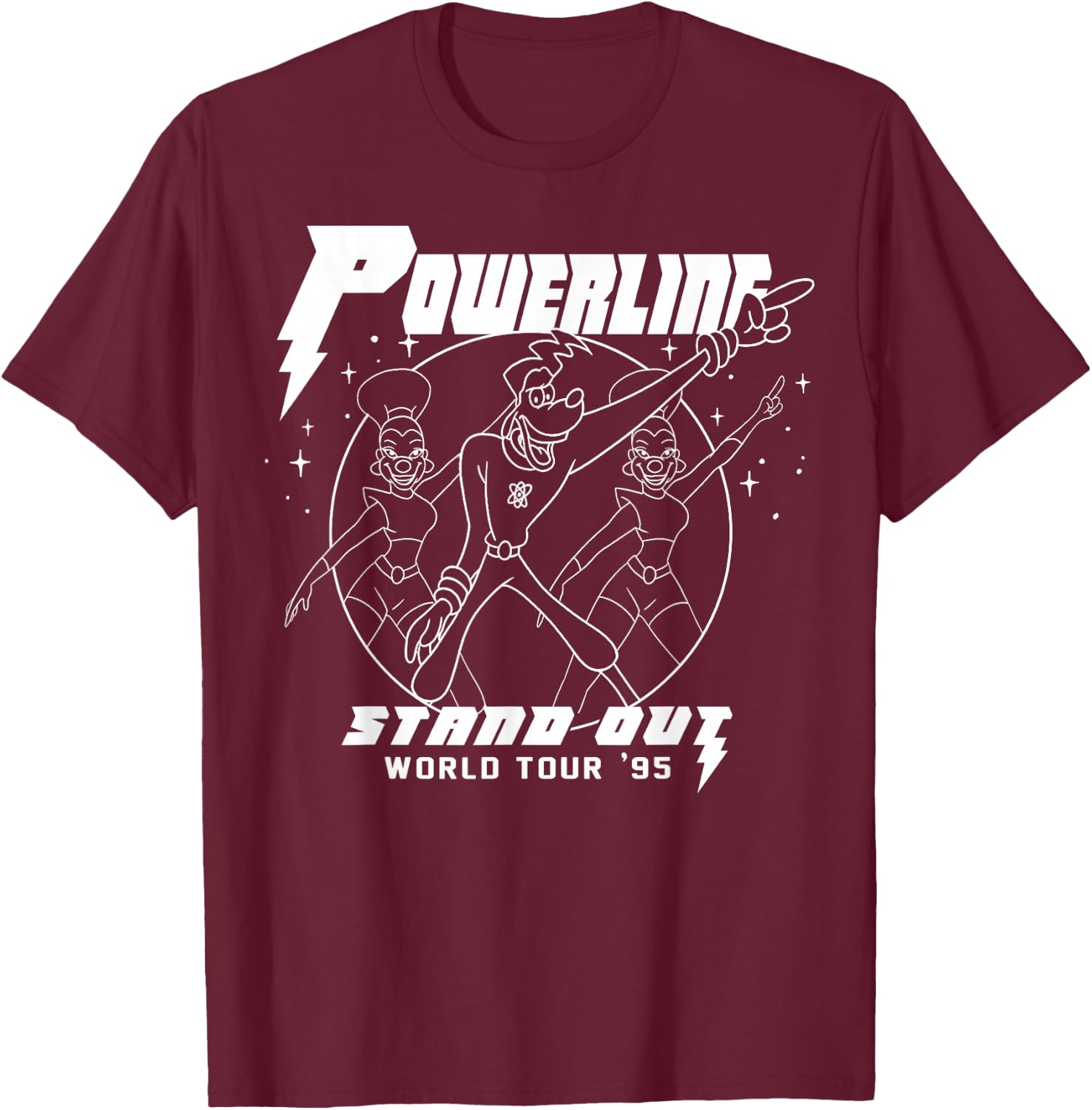 Disney A Goofy Movie Powerline World Tour Outline Poster T-Shirt - T-Shirt | Maroon