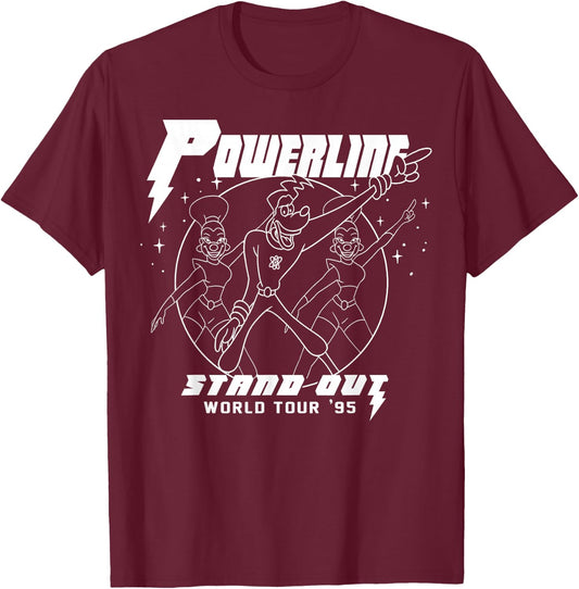 Disney A Goofy Movie Powerline World Tour Outline Poster T-Shirt - T-Shirt | Maroon