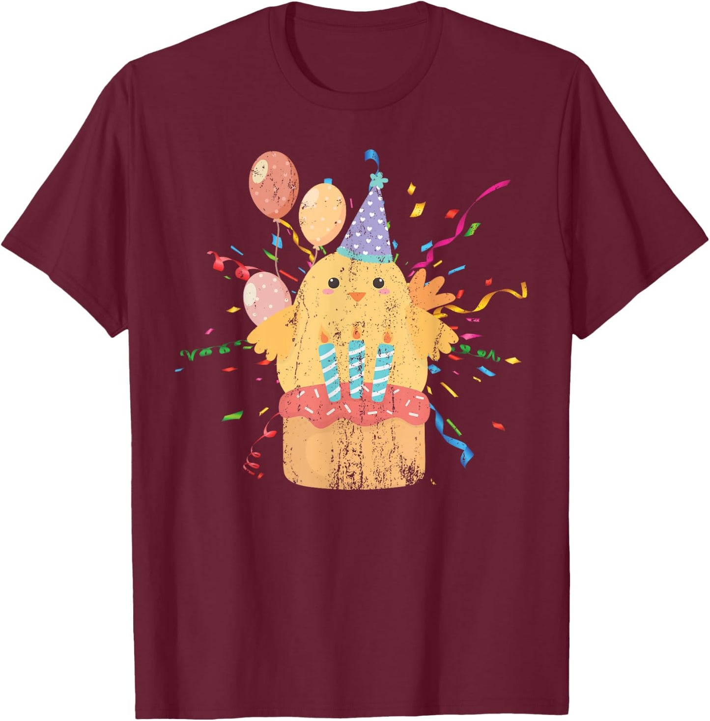 Cute Chicken Birthday Cake Kids Anniversary Party Birthday T-Shirt - T-Shirt | Maroon