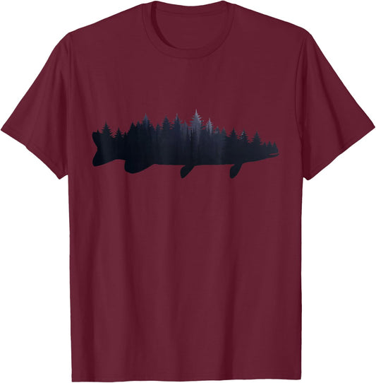 Musky Pike Fishing Forest Fish Nature Outdoor Fisherman T-Shirt - T-Shirt | Maroon