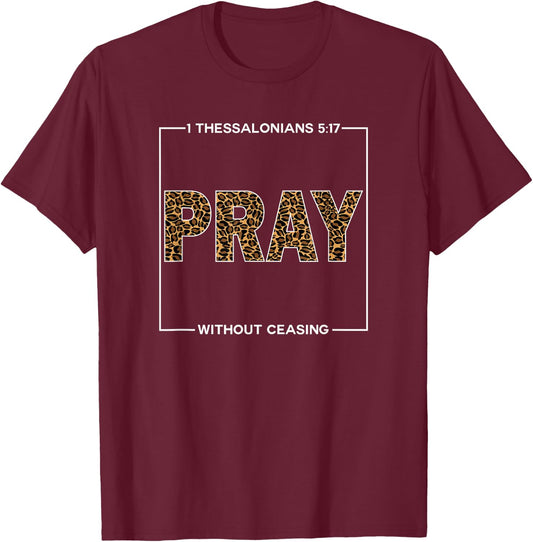 Pray Cheetah Print Bible Scripture Gifts for Christians T-Shirt - T-Shirt | Maroon