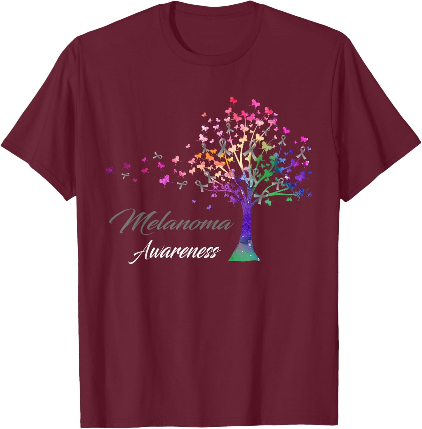 Tree Ribbon Melanoma Awareness T-Shirt - T-Shirt | Maroon