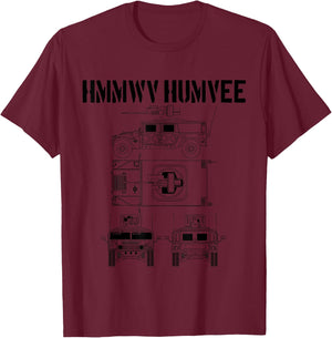 Humvee Military Combat Vehicle Schematic HMMWV Humvee T-Shirt - T-Shirt | Maroon