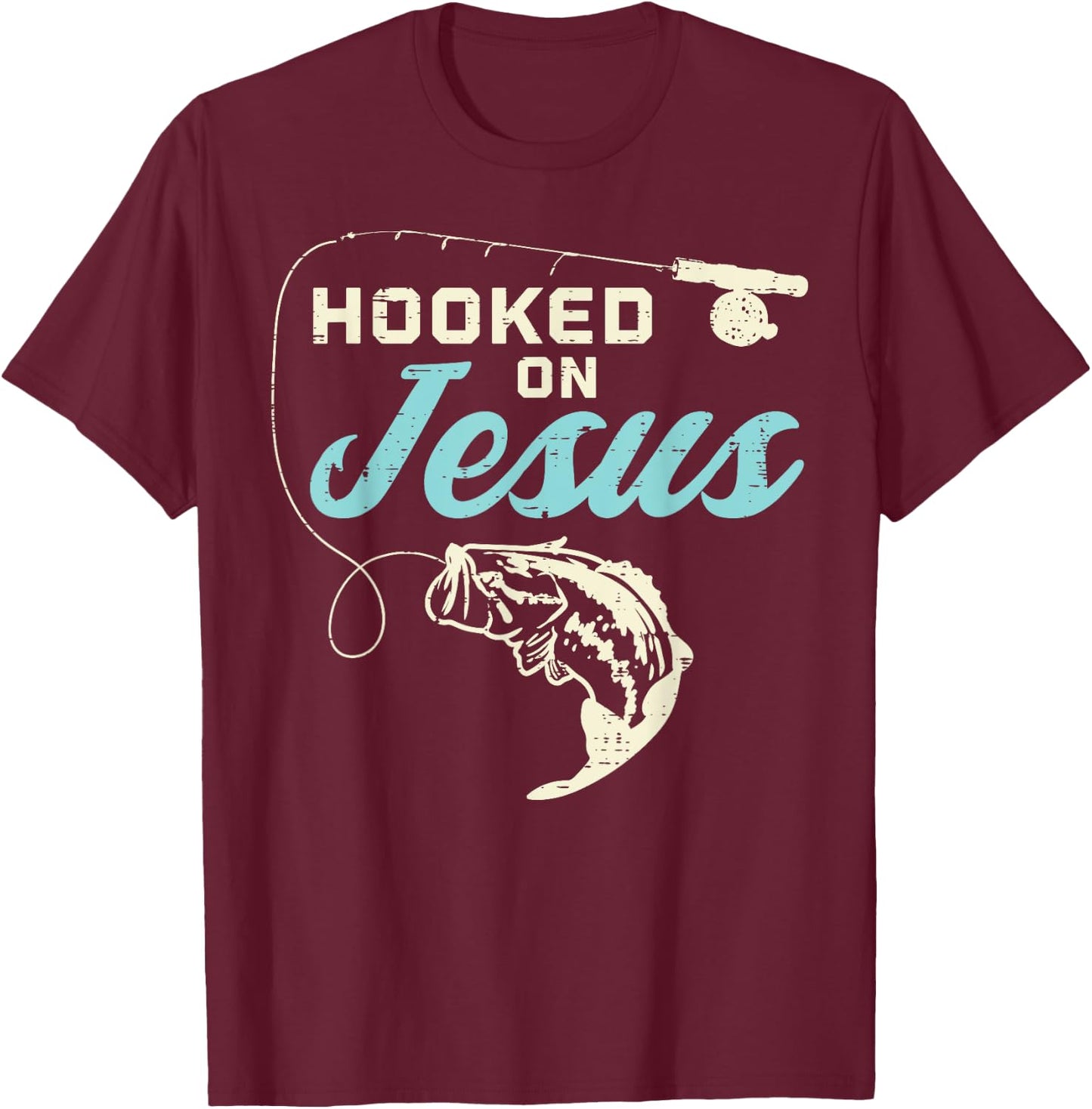 Hook On Jesus Bass Fishing Christian Religious God Gift T-Shirt - T-Shirt | Maroon
