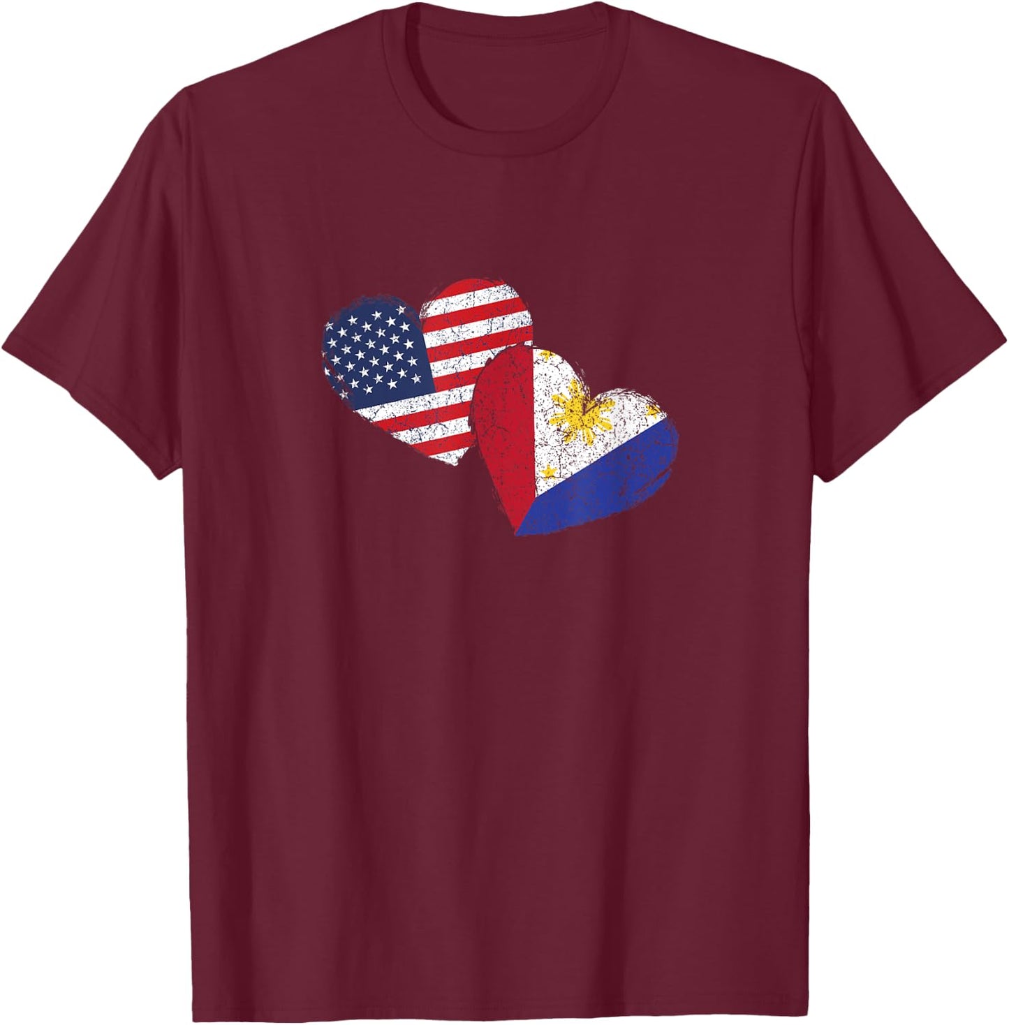 USA Philippine Heart Country Flag American Filipino Pinoy T-Shirt - T-Shirt | Maroon