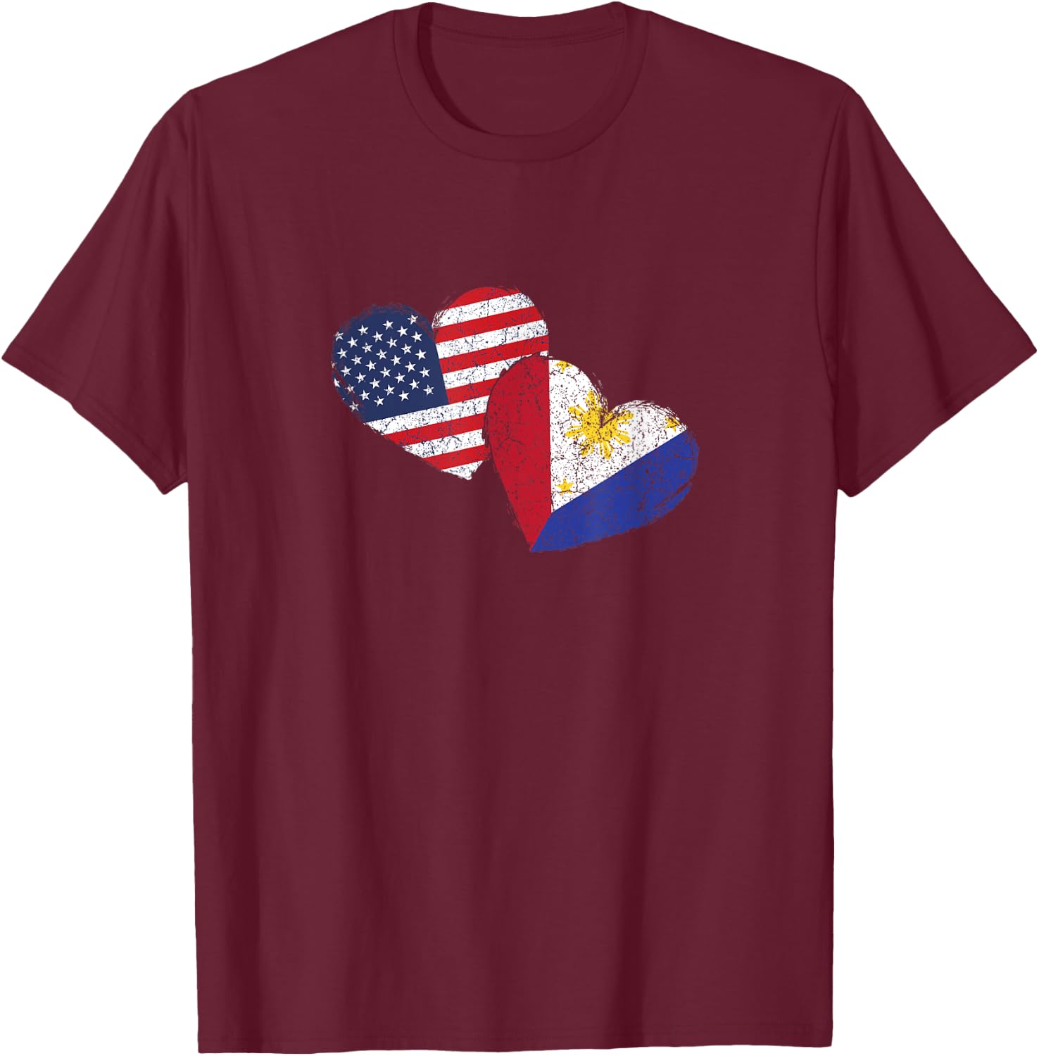 USA Philippine Heart Country Flag American Filipino Pinoy T-Shirt - T-Shirt | Maroon