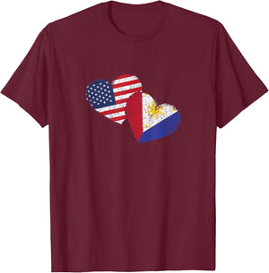 USA Philippine Heart Country Flag American Filipino Pinoy T-Shirt - T-Shirt | Maroon