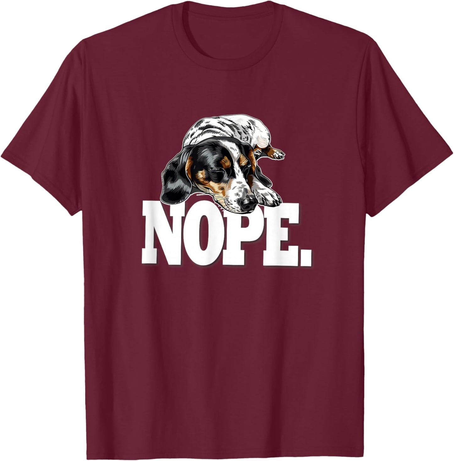 Funny Napping NOPE Piebald Dachshund Lover T-Shirt - T-Shirt | Maroon