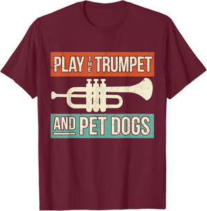 Dog Lover Trumpet Player Saying Retro Trumpeter Vintage T-Shirt - T-Shirt | Maroon