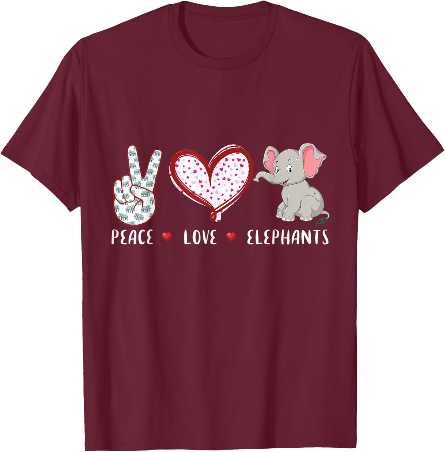peace love Elephants gifts women kids boys girls T-Shirt - T-Shirt | Maroon