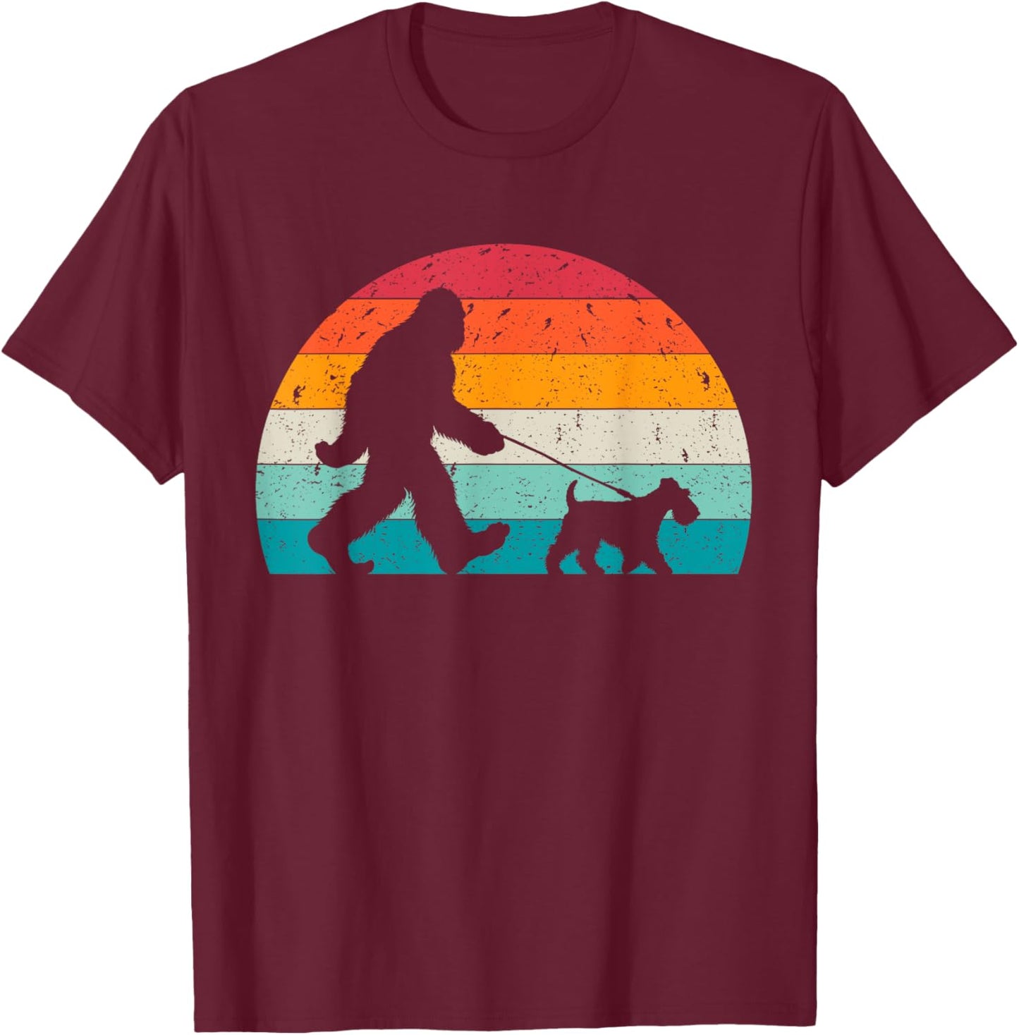 Bigfoot Walking a Dog Funny Welsh Terrier Lovers Dog Dad T-Shirt - T-Shirt | Maroon