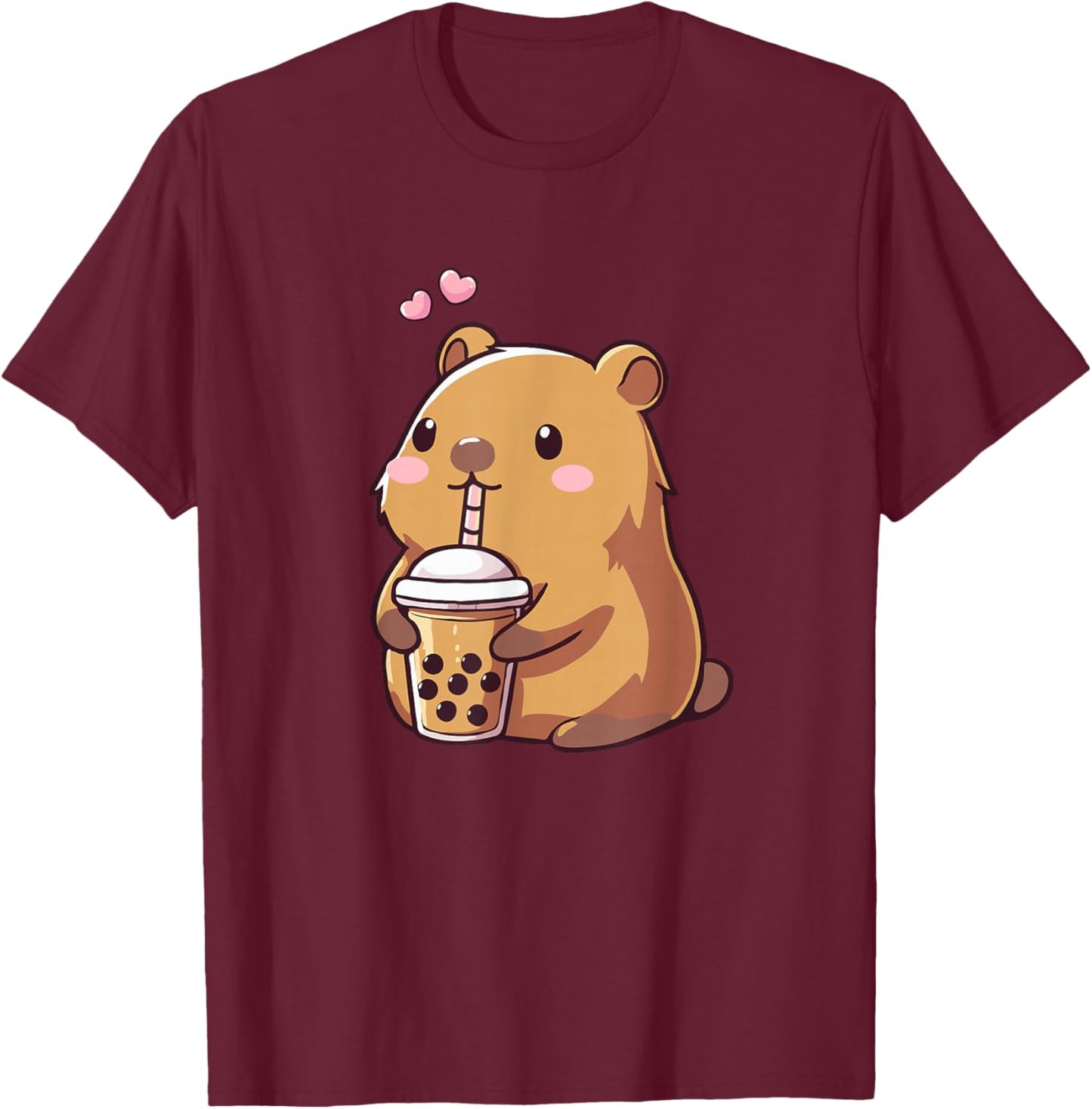 Capybara Boba Bubble Tea Kids Girls Kids Kawaii Capybara T-Shirt - T-Shirt | Maroon