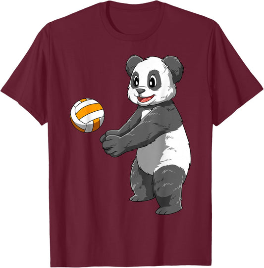 Panda Volleyball Panda Playing Volleyball Panda T-Shirt - T-Shirt | Maroon