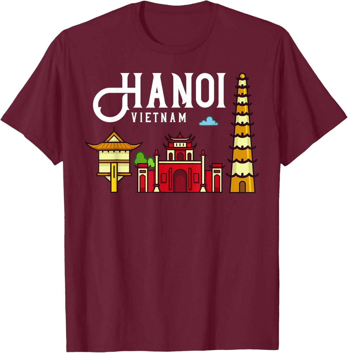 Hanoi Vietnam City Skyline Map Travel T-Shirt - T-Shirt | Maroon