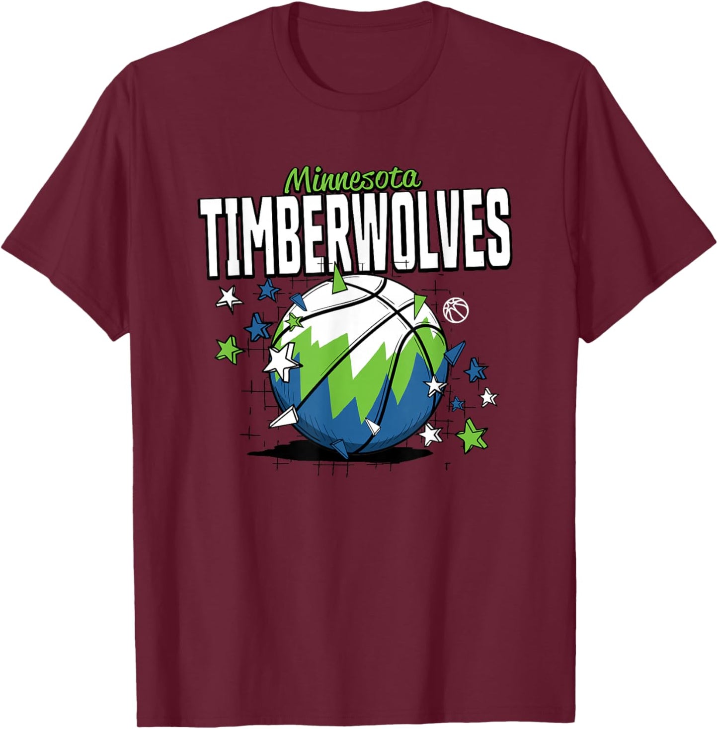 NBA Minnesota Timberwolves Basketball Doodle Stars T-Shirt - T-Shirt | Maroon