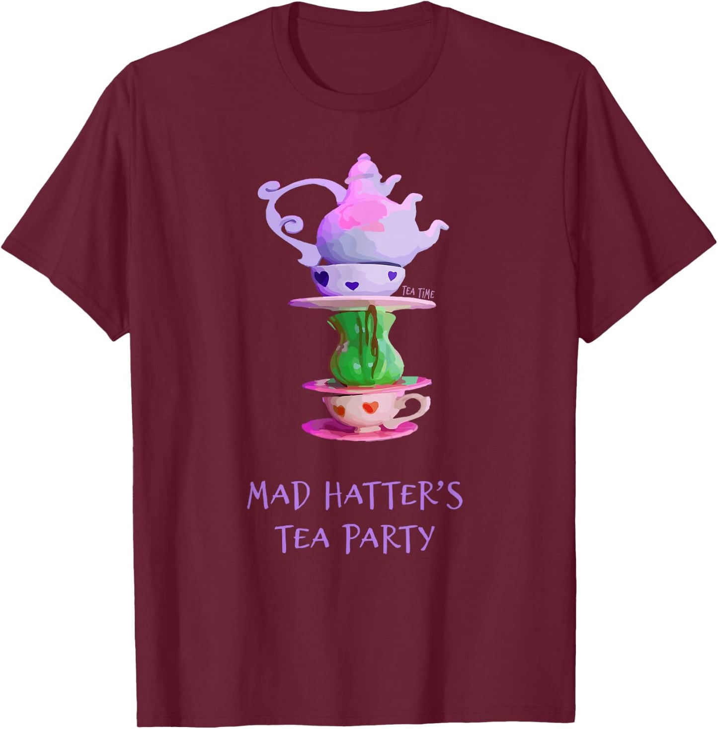Mad Hatter's Tea Party - Alice in Wonderland T-Shirt - T-Shirt | Maroon