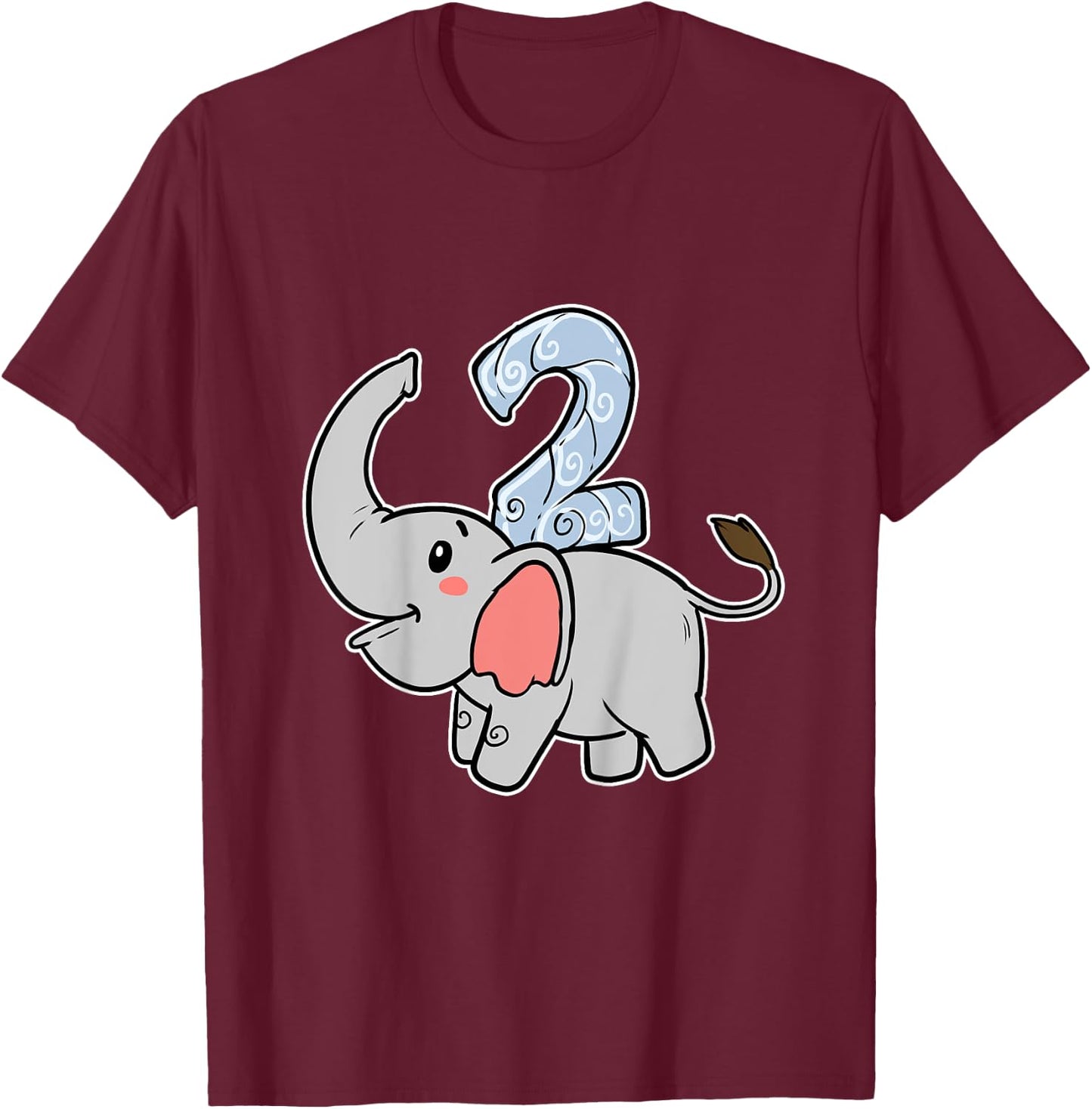 Happy Birthday Party 2 Two Years Elephant Second Year Birth T-Shirt - T-Shirt | Maroon
