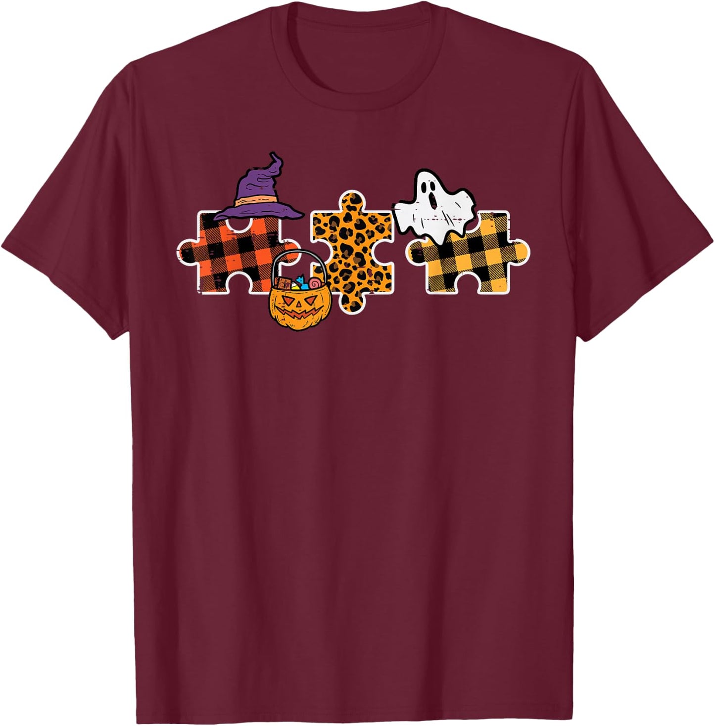 Halloween Autism Awareness Puzzle Costume Men Women Kids T-Shirt - T-Shirt | Maroon