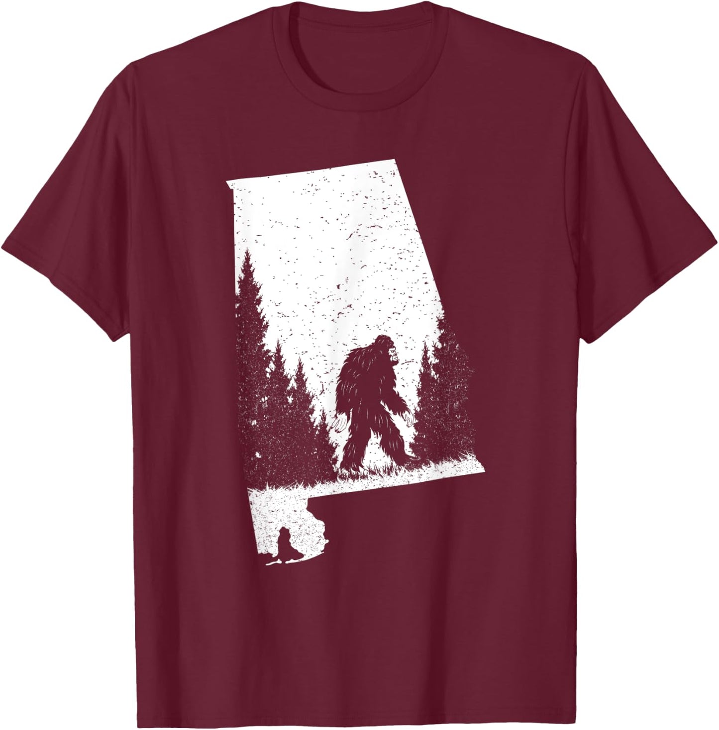 Alabama Bigfoot Pride Flag Sasquatch Silhouette State Pride T-Shirt - T-Shirt | Maroon