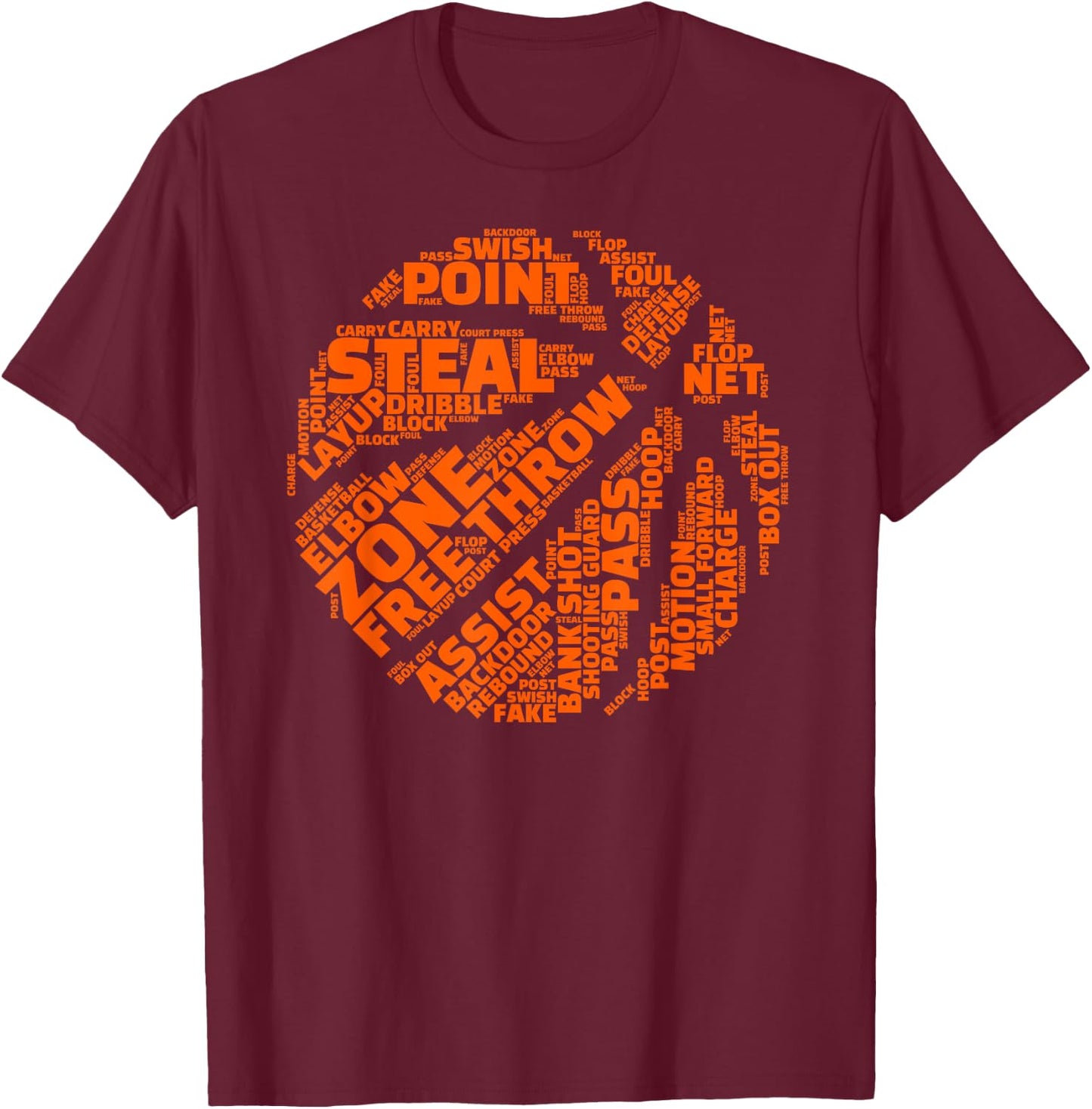 Basketball Terms Motivational Word Cloud for Ball Player T-Shirt - T-Shirt | Maroon