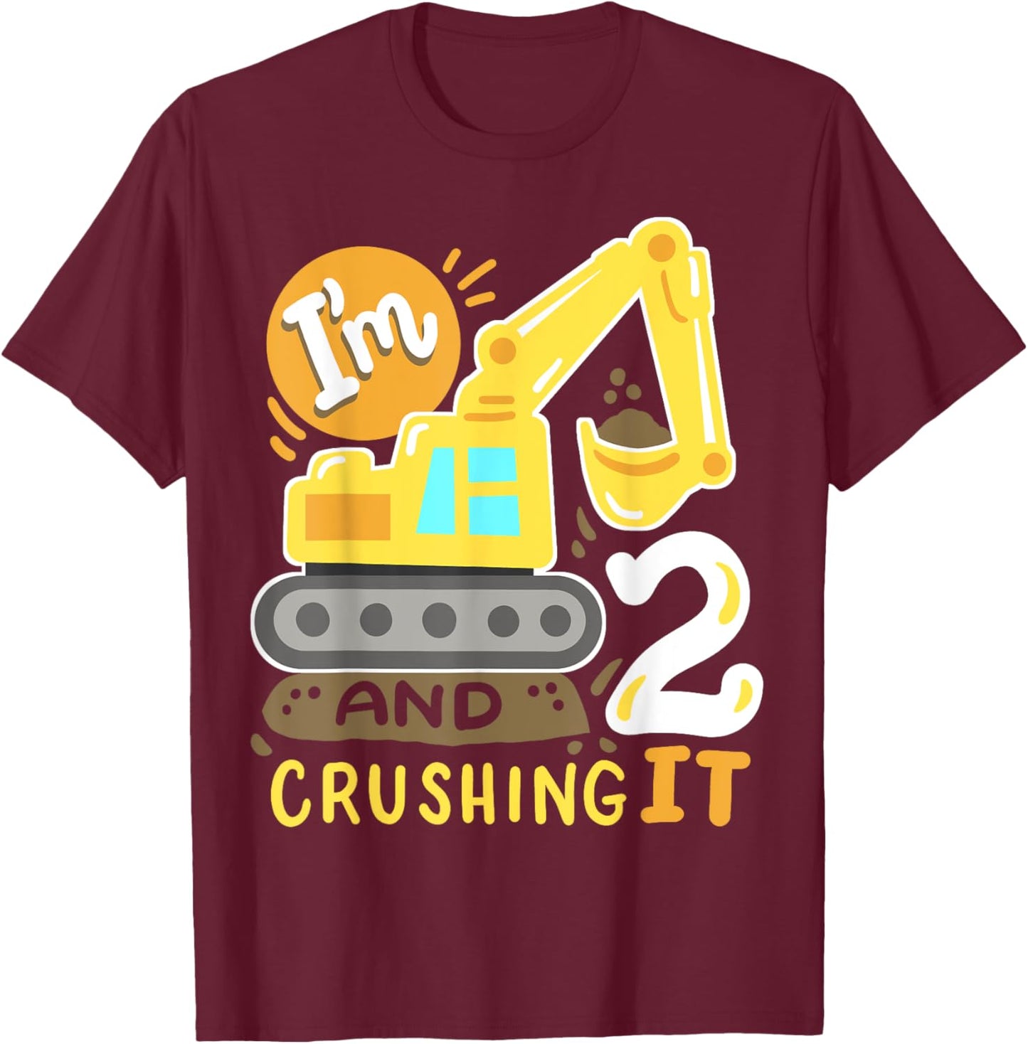 Kids 2nd Construction Birthday Party I'm 2 Crushing It Boys T-Shirt - T-Shirt | Maroon