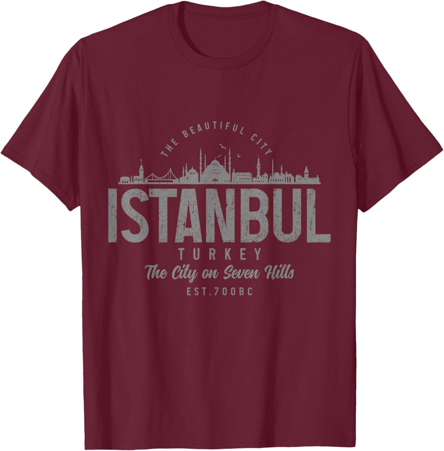 Istanbul Skyline Turkey Turkish Pride Souvenir Turkiye T-Shirt - T-Shirt | Maroon